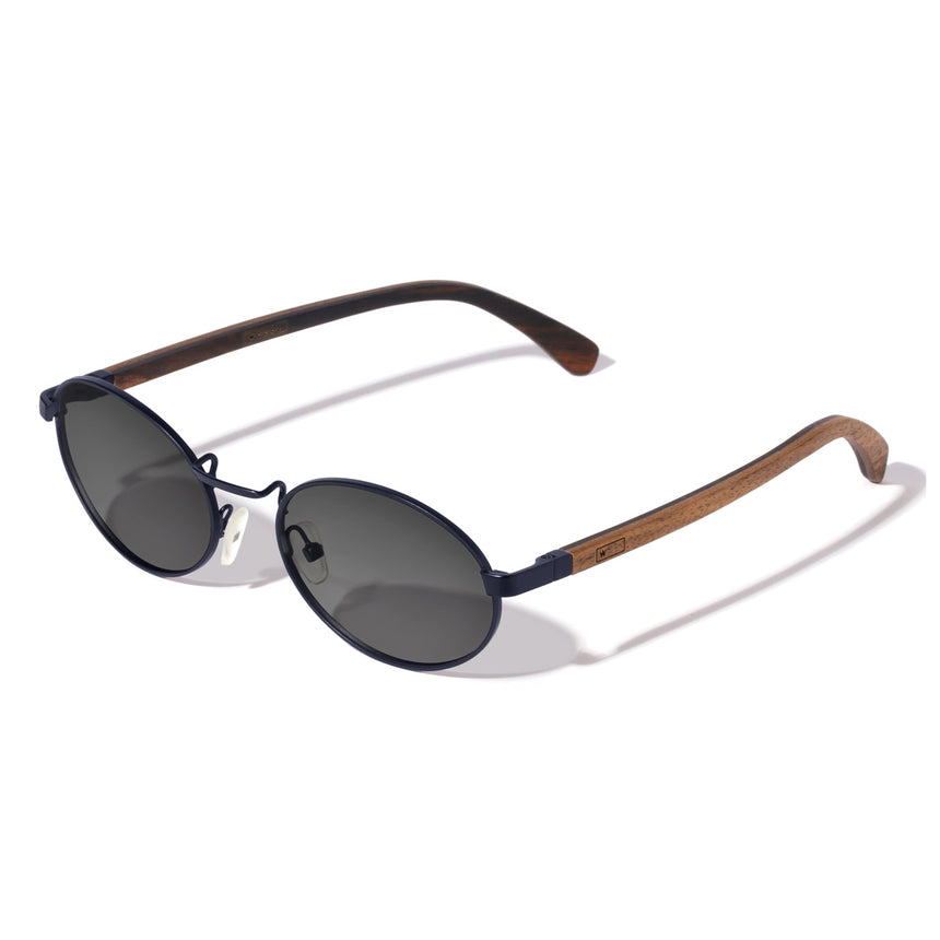 Óculos de Sol de Metal com Madeira | Woodz Oval Azul