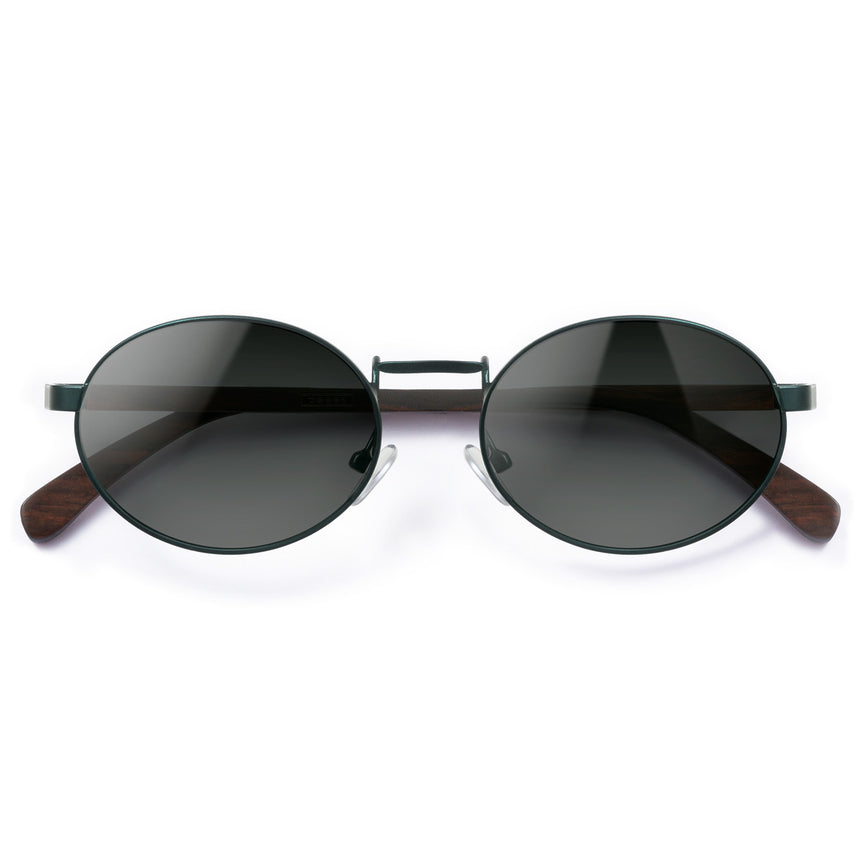 Óculos de Sol de Metal com Madeira | Woodz Oval Verde