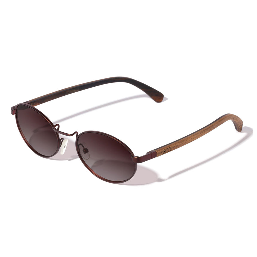 Óculos de Sol de Metal com Madeira | Woodz Oval Vinho