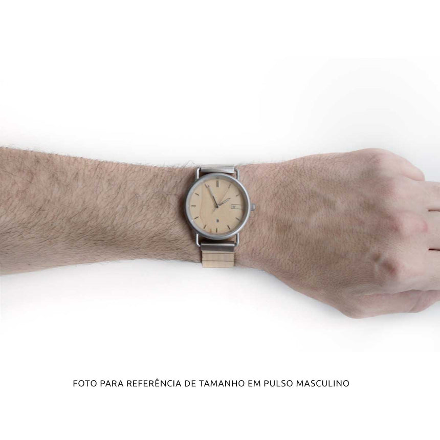 Relógio de Aço com Madeira | Woodz Ax Natura (Pulseira Pinatex Cinza)