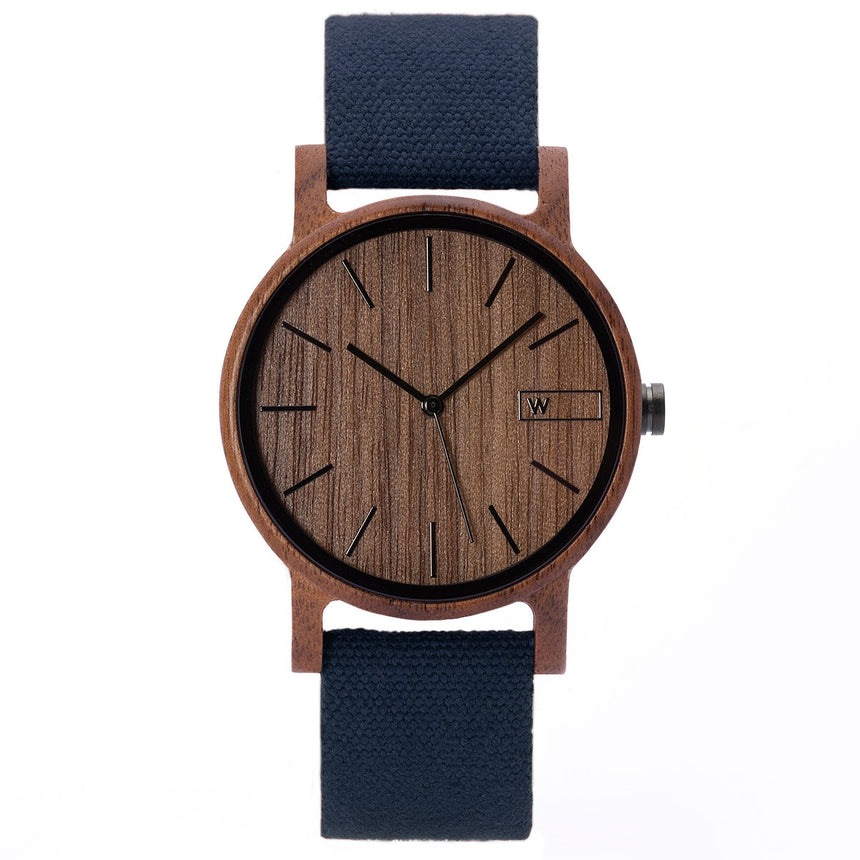 Relógio de Madeira | Woodz Eko Nut (Pulseira Lona Azul)