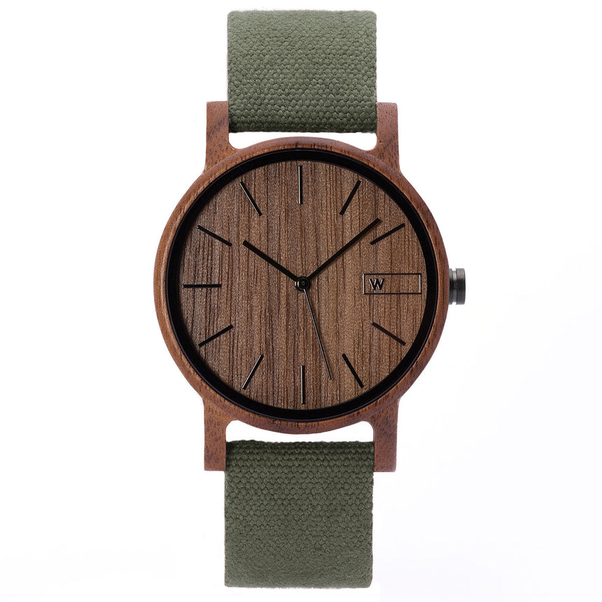 Relógio de Madeira | Woodz Eko Nut (Pulseira Lona Verde)