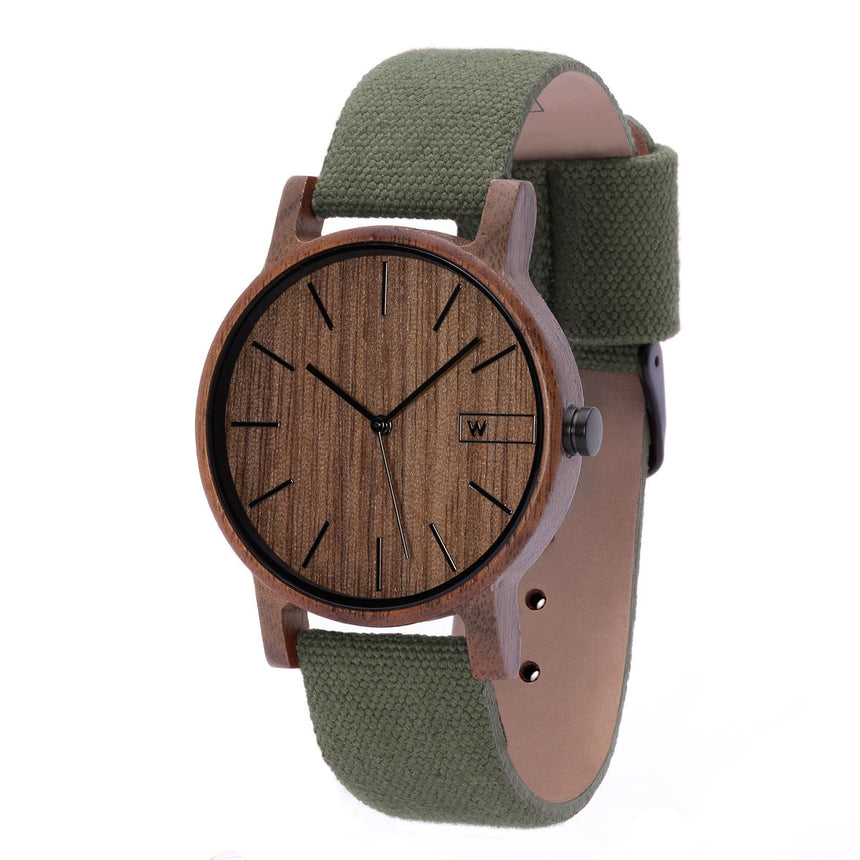 Relógio de Madeira | Woodz Eko Nut (Pulseira Lona Verde)