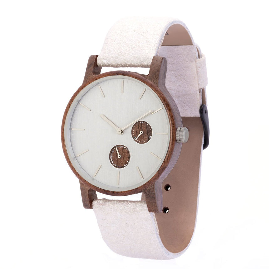 Wood Watch | Woodz Kor Silver (Pinatex White Pearl Strap)