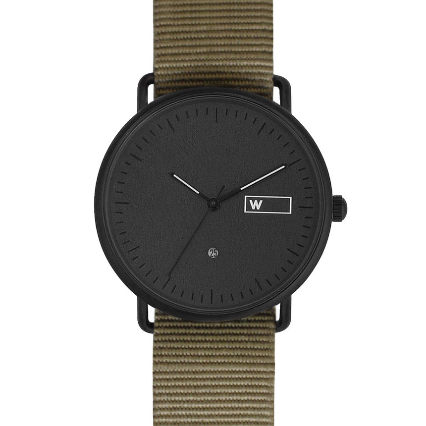 Relógio de Aço com Madeira | Woodz Ox Black (Pulseira Nato Verde Militar)