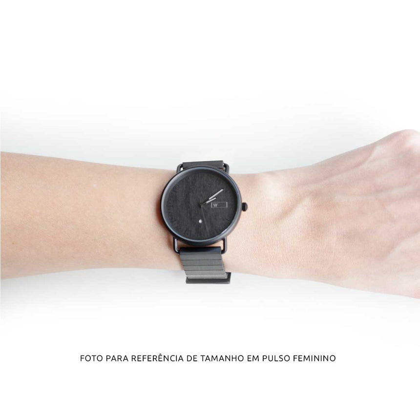 Relógio de Aço com Madeira | Woodz Ox Black (Pulseira Nato Cinza)