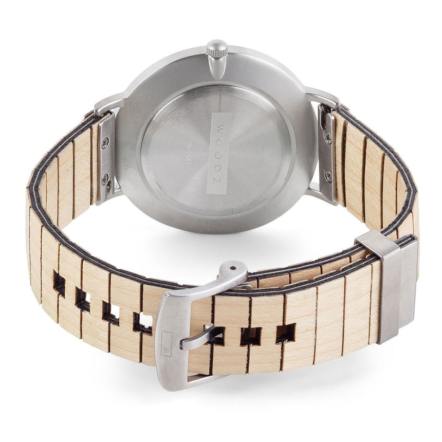 Steel & Wood Watch | Woodz Moon Silver Natura (Maple Wood Strap)