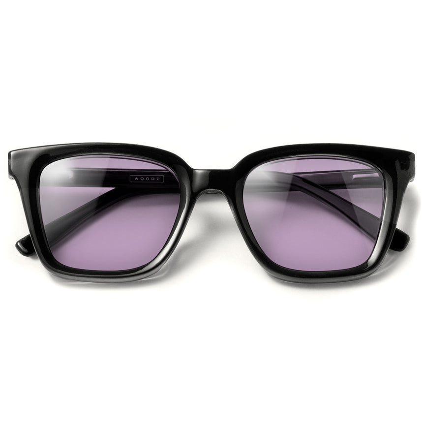 Óculos Kim Black com lente colorida lilás