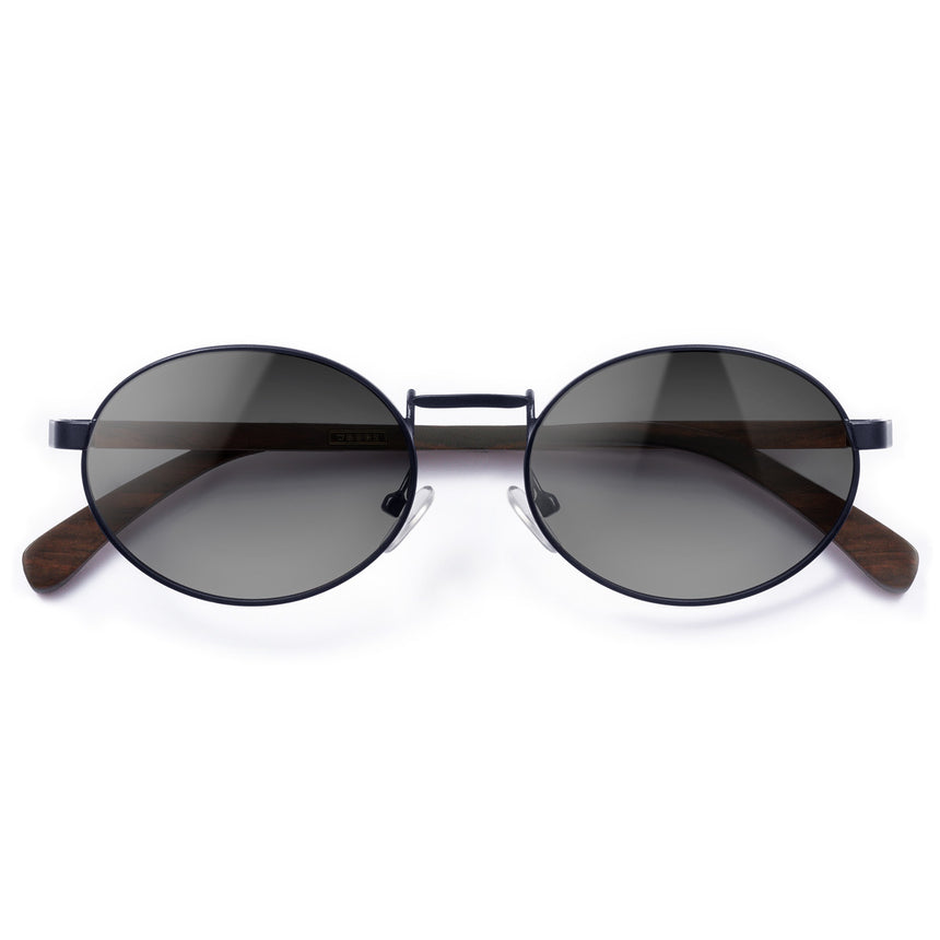 Óculos de Sol de Metal com Madeira | Woodz Oval Azul