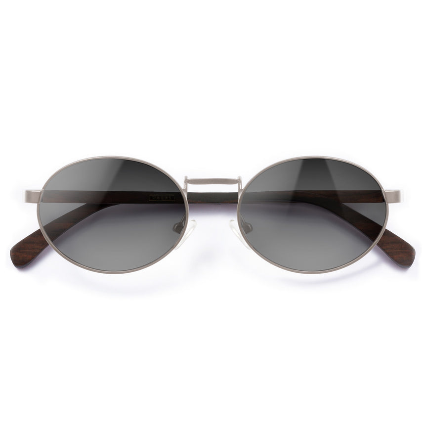 Óculos de Sol de Metal com Madeira | Woodz Oval Prata