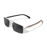 Óculos de Sol de Metal com Madeira | Woodz Retangular Prata