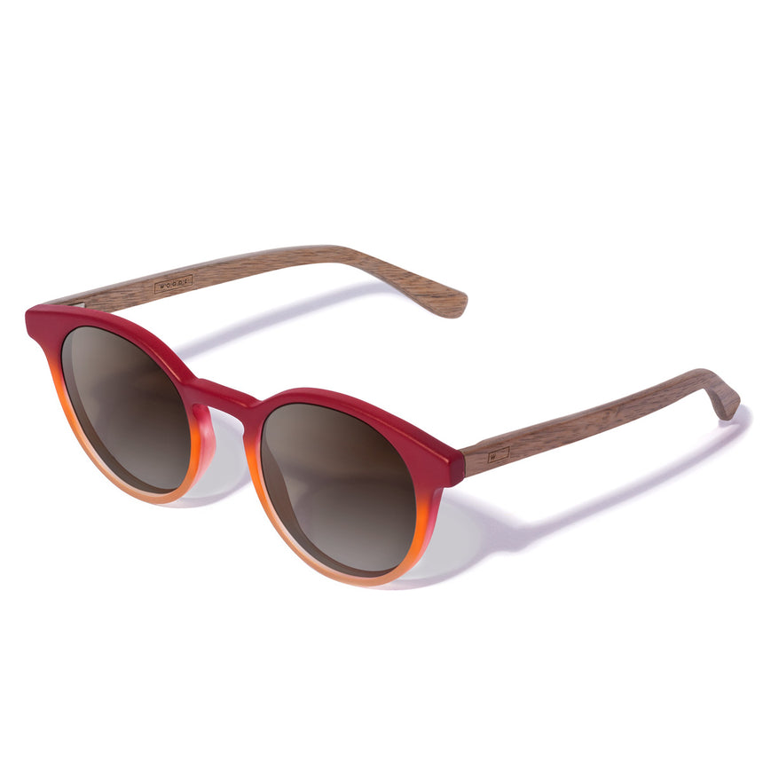 Óculos de Sol de Acetato com Madeira | Woodz Taylor Vermelho Pôr do Sol Fosco