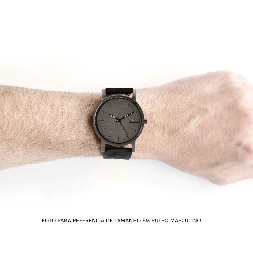 Relógio de Madeira | Woodz Black Night (Pulseira Pinatex Cinza)