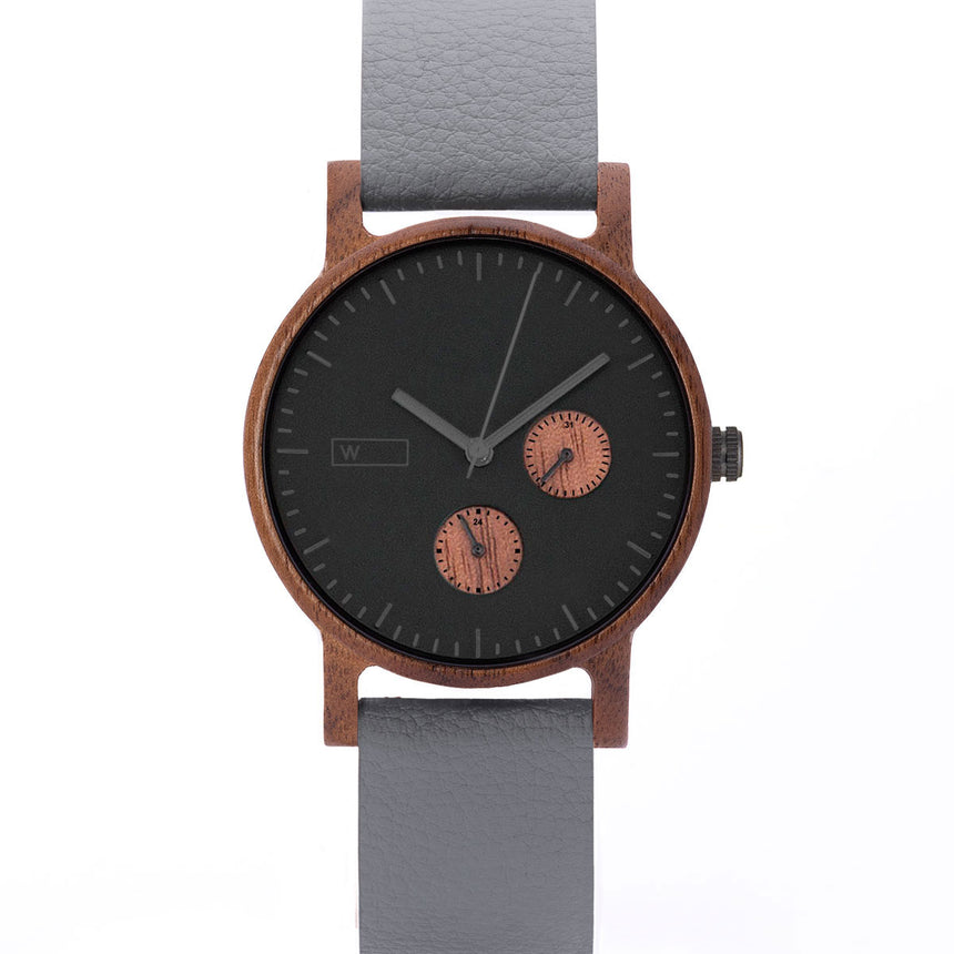 Relógio de Madeira | Woodz Kor Black (Pulseira Pinatex Cinza)
