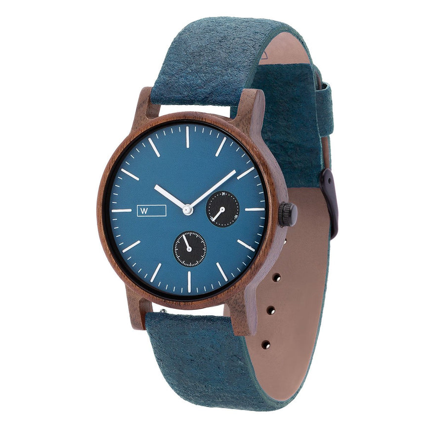 Relógio de Madeira | Woodz Kor Blue (Pulseira Pinatex Marine)