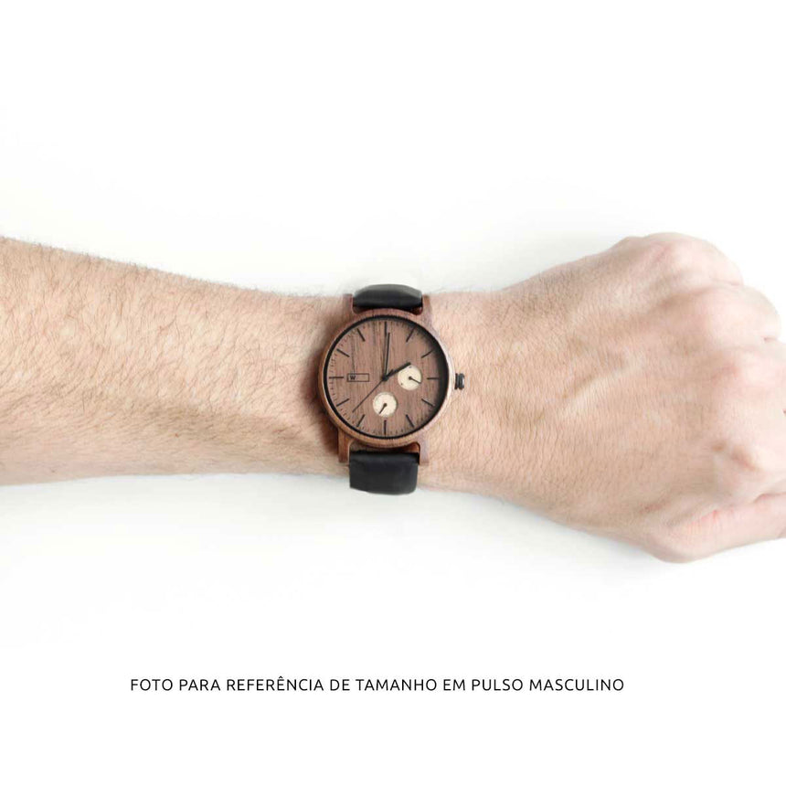 Relógio de Madeira | Woodz Kor Nut (Pulseira Pinatex Black)