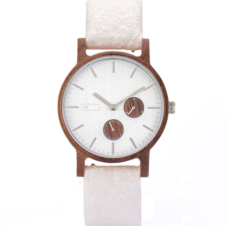 Wood Watch | Woodz Kor Silver (Pinatex White Pearl Strap)