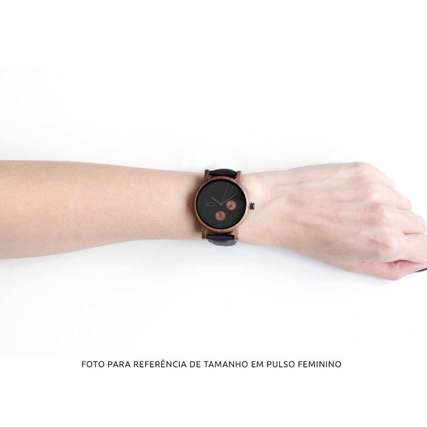 Relógio de Madeira | Woodz Kor Black (Pulseira Pinatex Cinza)