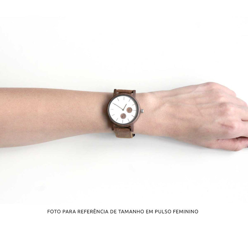 Relógio de Madeira | Woodz Kor Silver (Pulseira Pinatex Pérola)