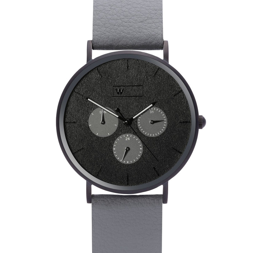 Steel & Wood Watch | Woodz Krome Black (Pinatex Grey Strap)