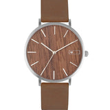 Relógio de Aço com Madeira | Woodz Moon Nut (Pulseira de Couro Marrom)