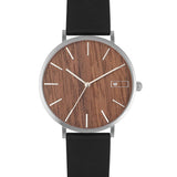 Relógio de Aço com Madeira | Woodz Moon Nut (Pulseira de Couro Preto)