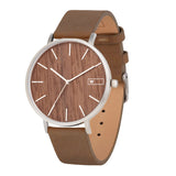 Relógio de Aço com Madeira | Woodz Moon Nut (Pulseira de Couro Marrom)