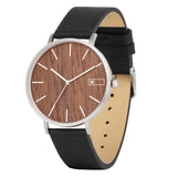 Relógio de Aço com Madeira | Woodz Moon Nut (Pulseira de Couro Preto)