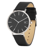 Relógio de Aço com Madeira | Woodz Moon Black (Pulseira de Couro Preto)