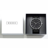 Relógio de Aço com Madeira | Woodz Moon Black (Pulseira de Couro Preto)