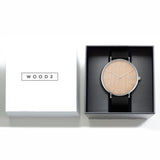 Relógio de Aço com Madeira | Woodz Moon Natura (Pulseira Couro Preto)