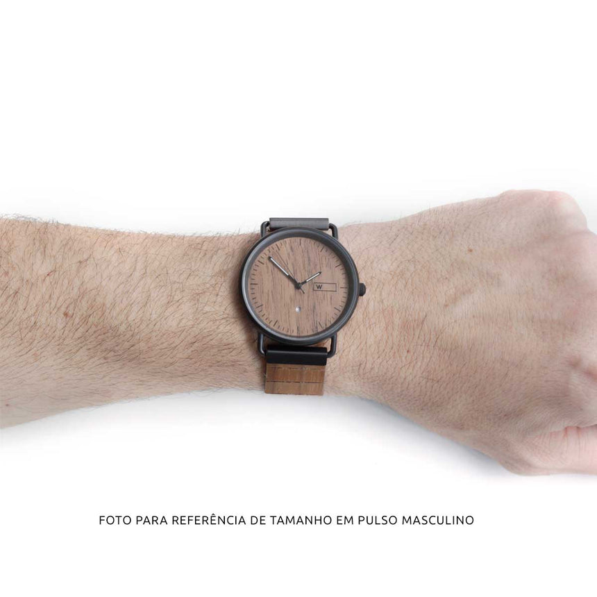 Relógio de Aço com Madeira | Woodz Ox Nut (Pulseira Pinatex Black)