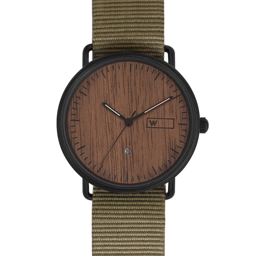 Steel & Wood Watch | Woodz Ox Nut (Military Green Nato Strap)