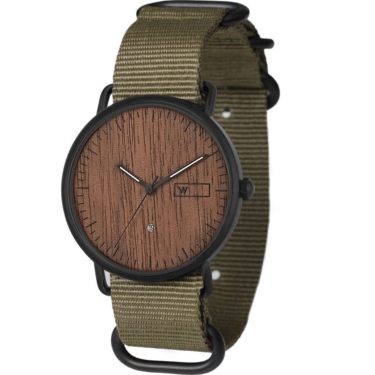 Steel & Wood Watch | Woodz Ox Nut (Military Green Nato Strap)