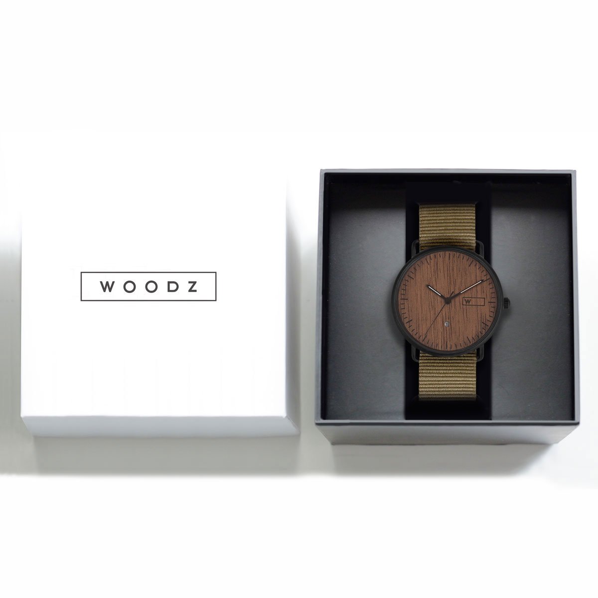 Steel & Wood Watch | Woodz Ox Nut (Military Green Nato Strap)