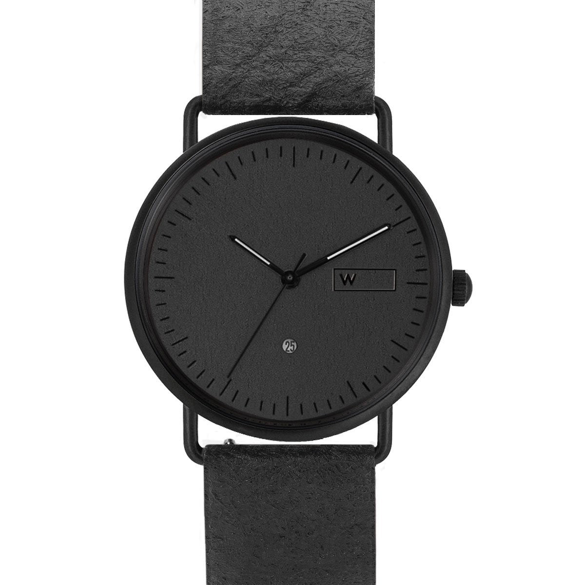 Steel & Wood Watch | Woodz Ox Black (Pinatex Charcoal Strap)