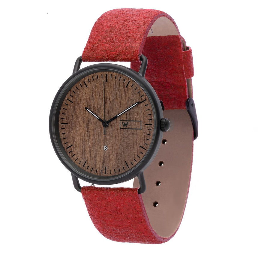 Steel & Wood Watch | Woodz Ox Nut (Pinatex Paprika Strap)