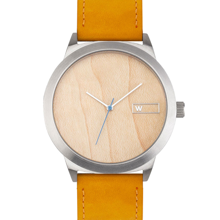 Relógio de Aço com Madeira | Woodz Titan Natura (Pulseira Couro Amarelo)