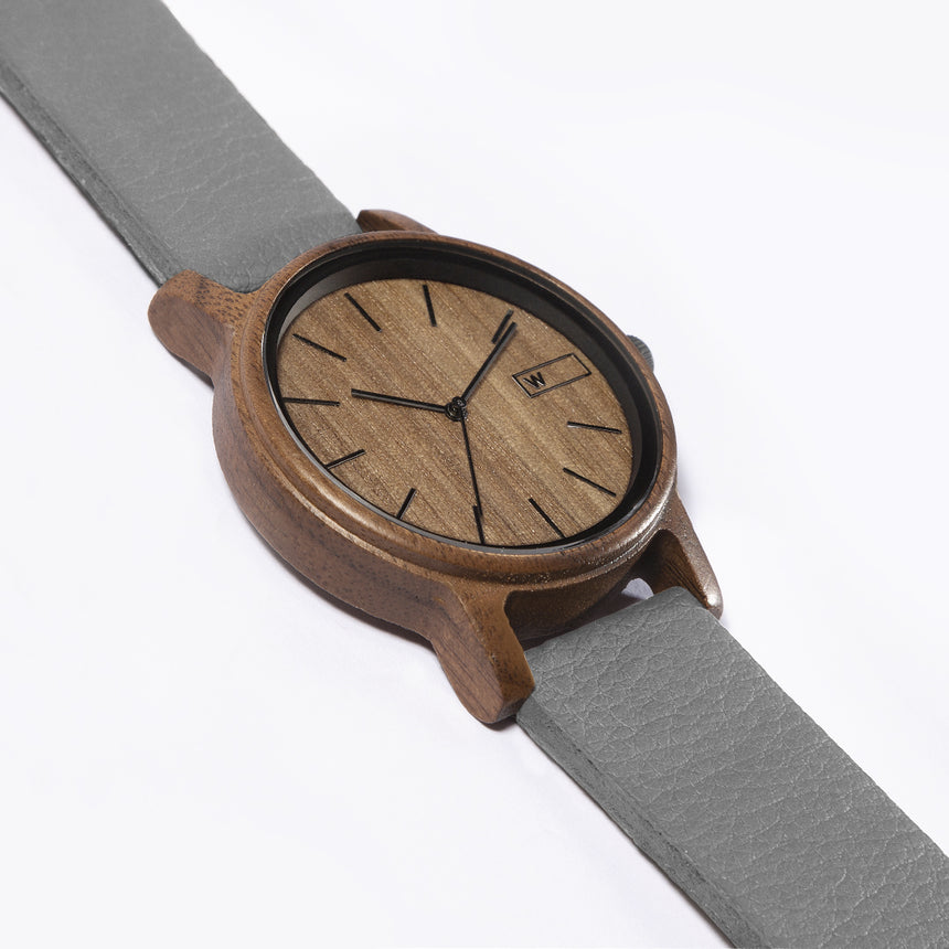Relógio de Madeira | Woodz Eko Nut (Pulseira Pinatex Cinza)