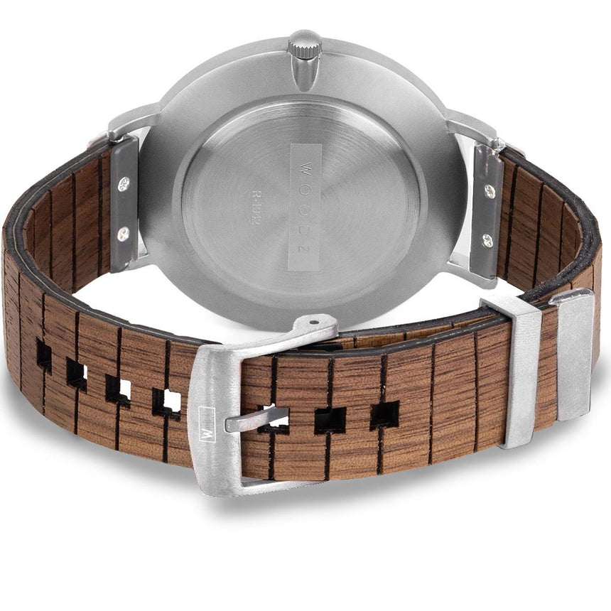 Steel & Wood Watch | Woodz Moon Silver Nut (Walnut Wood Strap)
