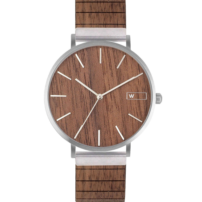 Steel & Wood Watch | Woodz Moon Silver Nut (Walnut Wood Strap)