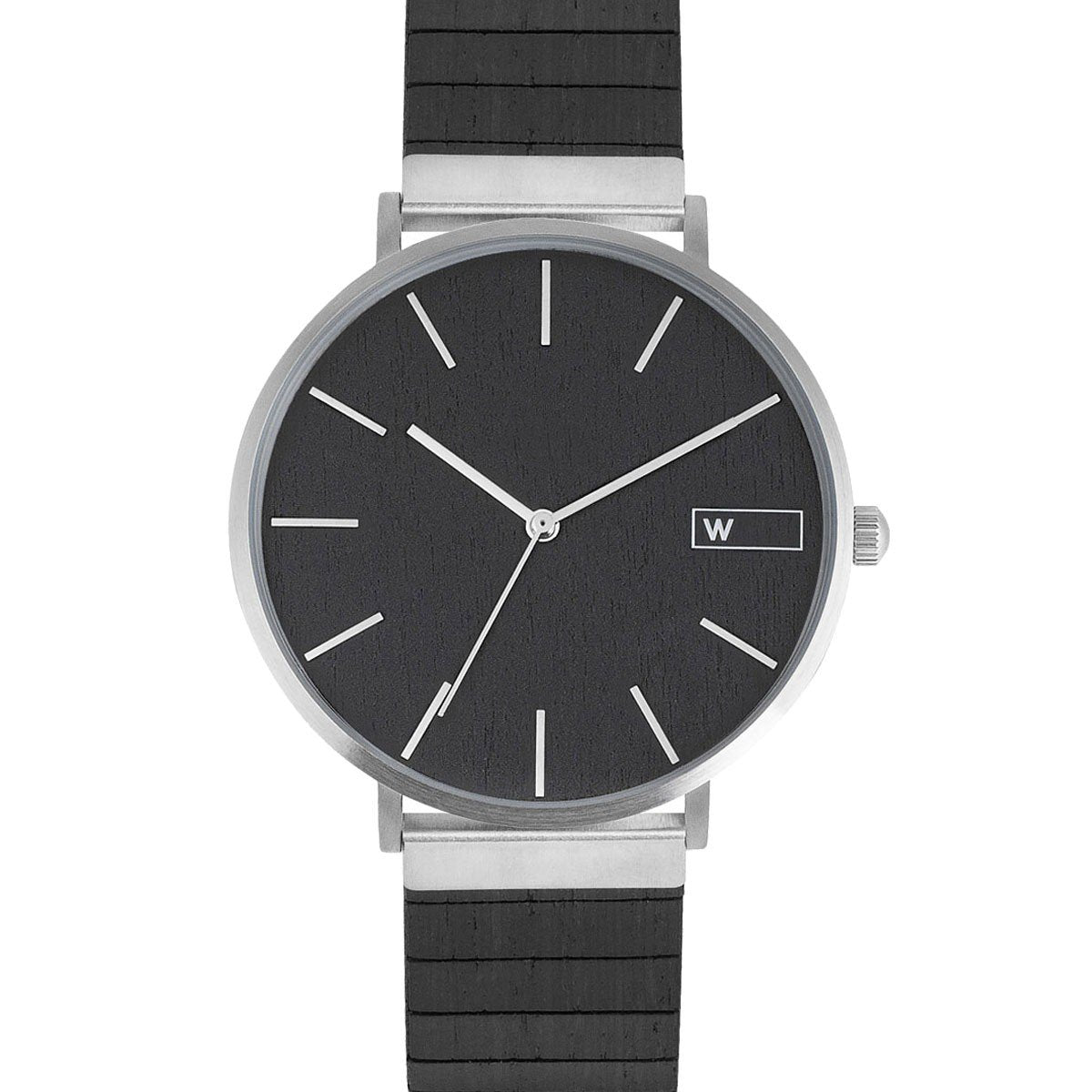 Steel & Wood Watch | Woodz Moon Silver Black (Ebony Wood Strap)