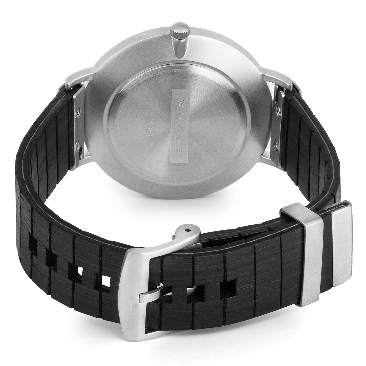 Steel & Wood Watch | Woodz Moon Silver Black (Ebony Wood Strap)