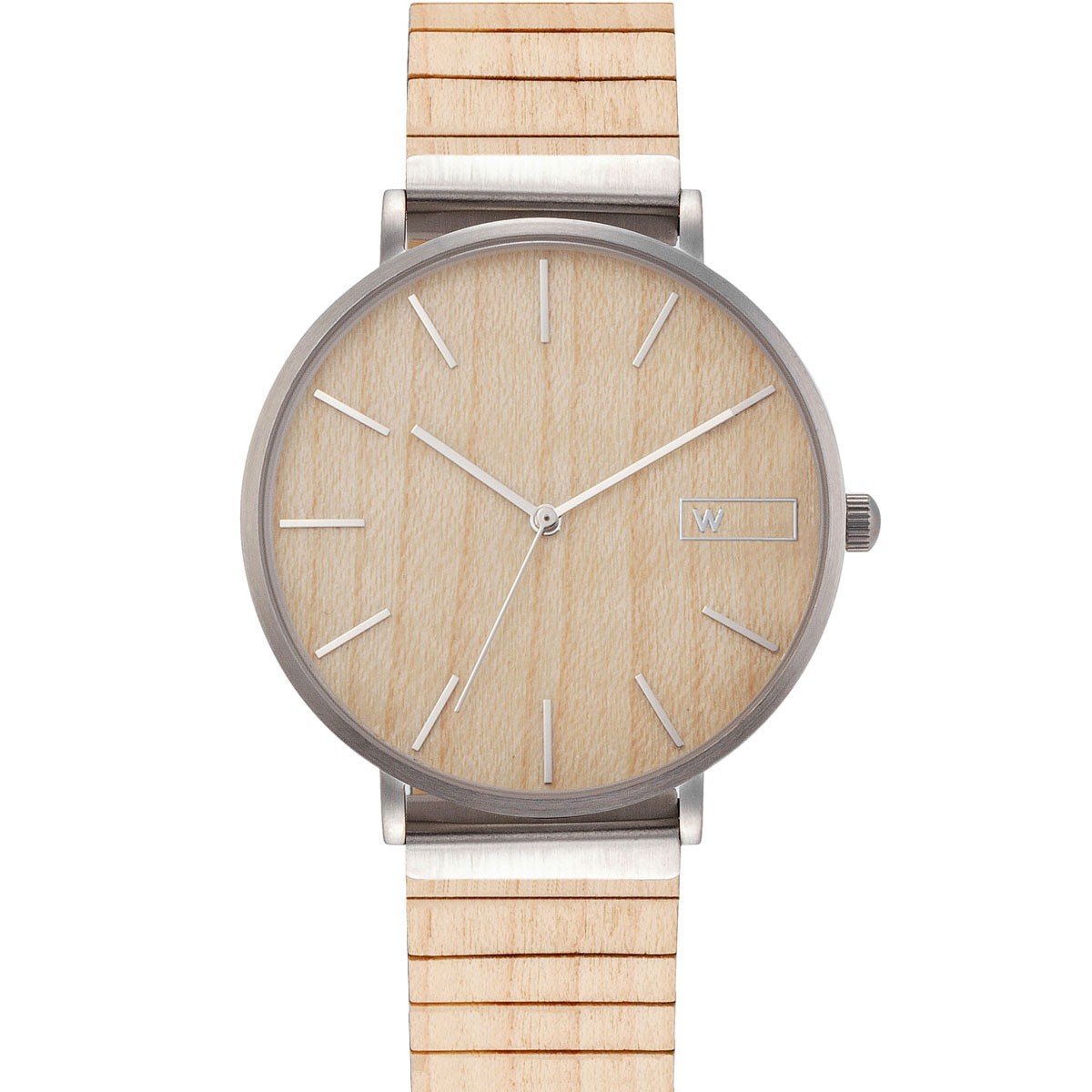 Steel & Wood Watch | Woodz Moon Silver Natura (Maple Wood Strap)