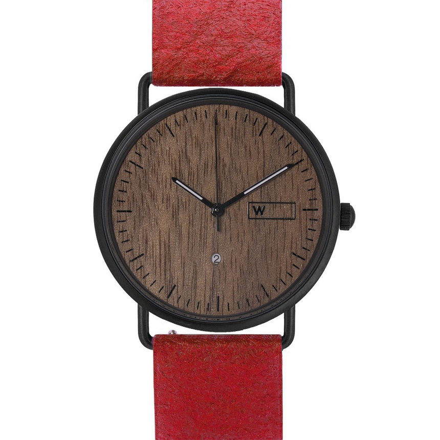 Steel & Wood Watch | Woodz Ox Nut (Pinatex Paprika Strap)