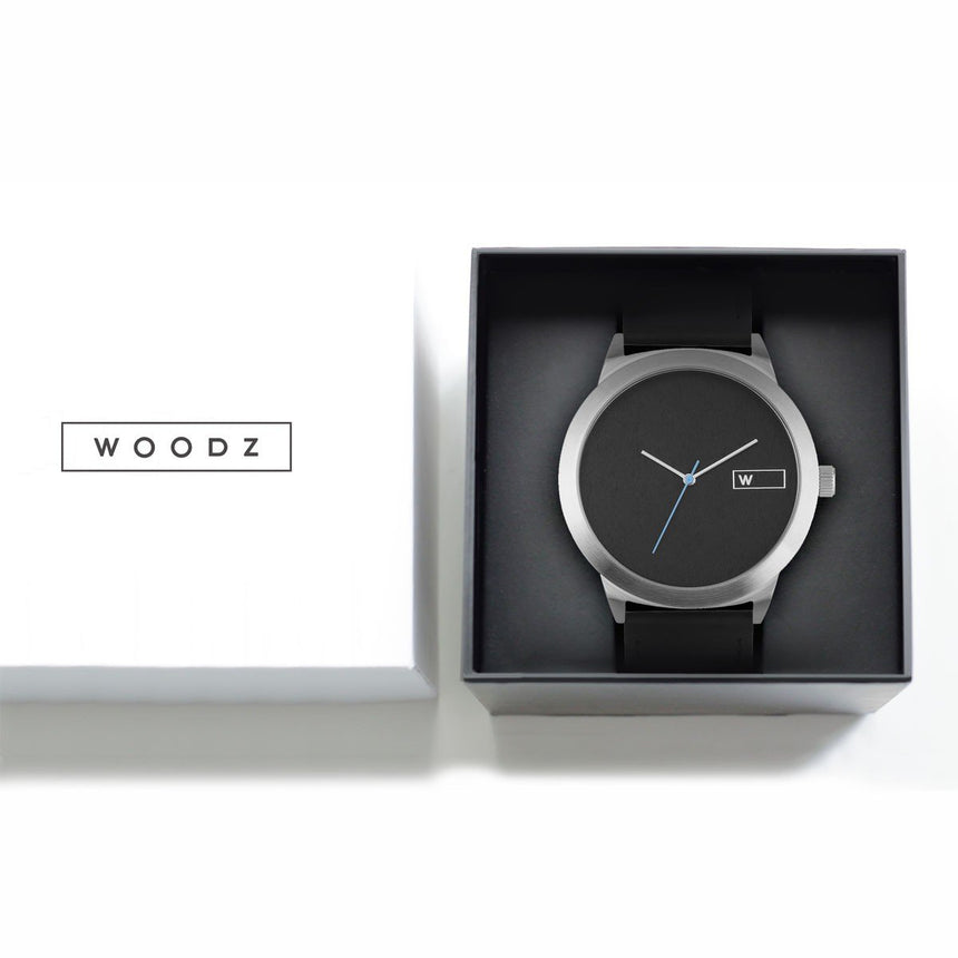 Steel & Wood Watch | Woodz Titan Black (Pinatex Black Strap)